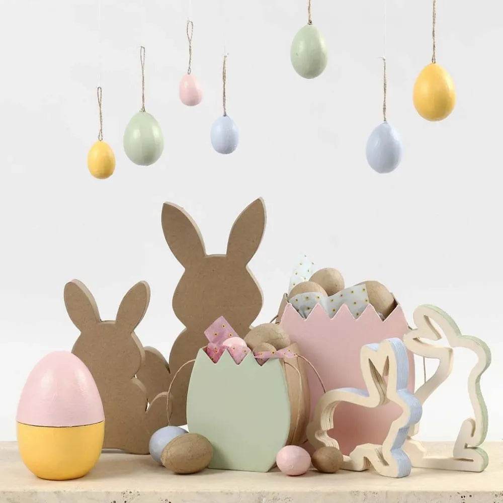 Set of 2 Wooden Bunnies Decoration