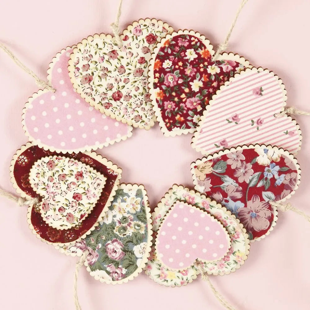 Pack of 4 Assorted Wooden Heart Shaped Decoration